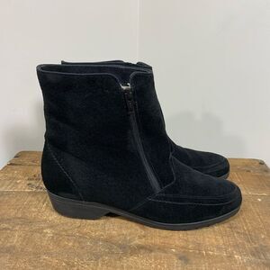 Hush Puppies Boots Women's 7.5 Black Suede Shearling Winter Ankle Booties USA
